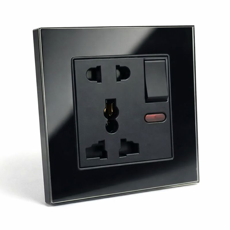 Glass Border 5 Pin Socket with Switch Black