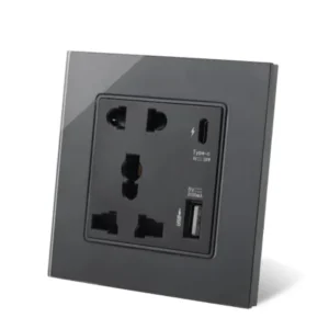 Glass Border Wall Socket 5 Pin With Type-C and USB Black