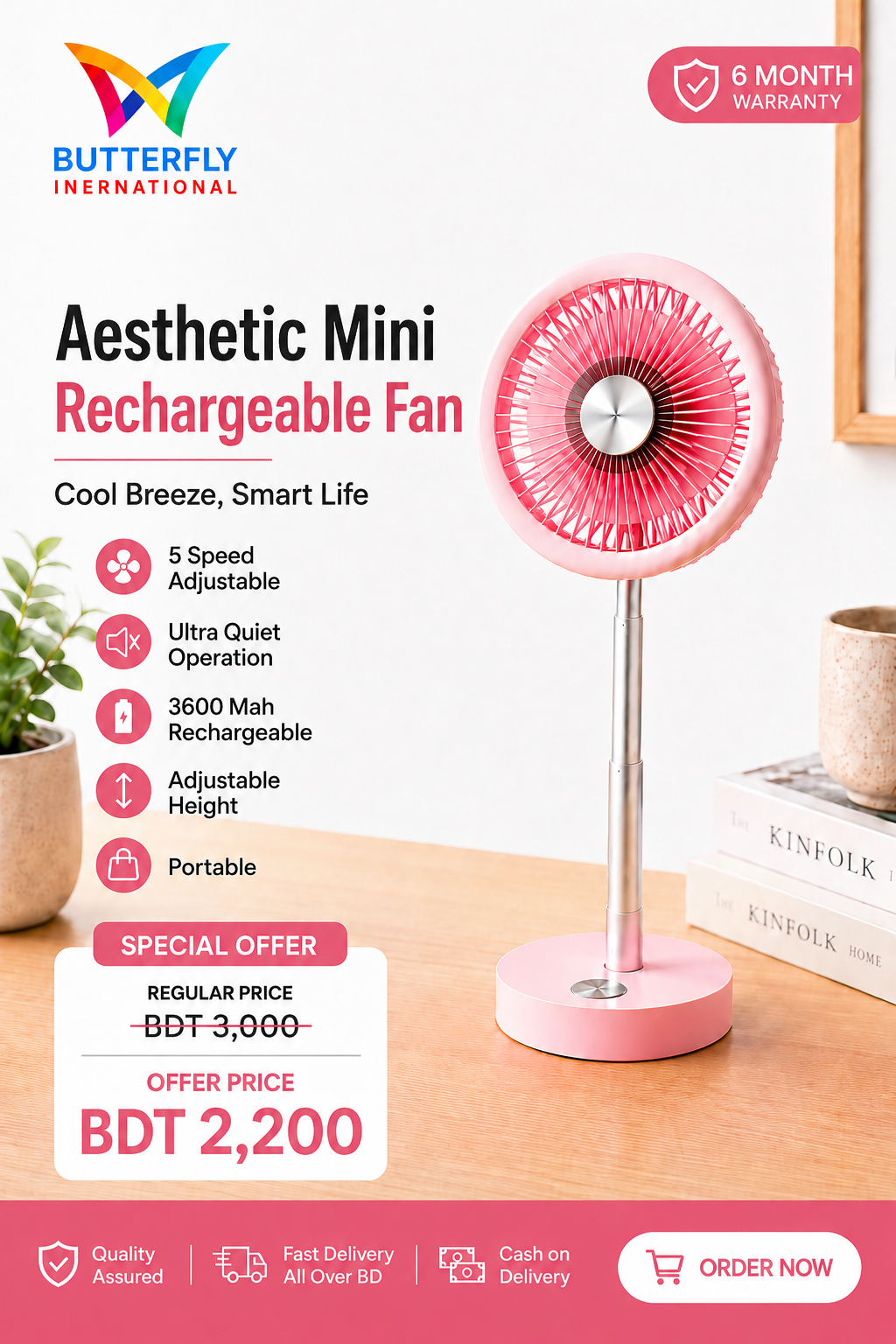 Aesthetic Mini Rechargeable Fan